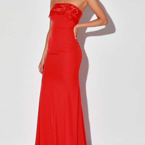 Lulus Dresses & Skirts - Brilliantly Bold Red Strapless Mermaid Maxi Dress